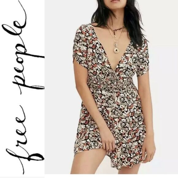 NWT Free People Forget Me Not Mini Dress Size 2 Charcoal Combo Msrp $128. NWT - Picture 1 of 6